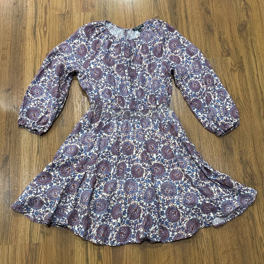 J Crew Linen Dress Womens Small Palermo Smocked Waist Pockets Puff Sleeve Floral